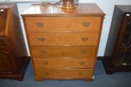 Light Oak Five Drawer Chest with Brass Handles