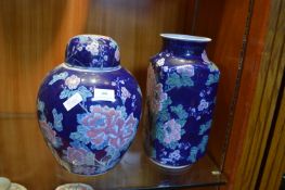 Oriental Style Covered Ginger Jar and Vase