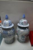 Two Large Oriental Lidded Jars