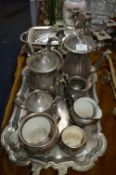 Plated Ware Including Tray, Serving Dish, Candelab