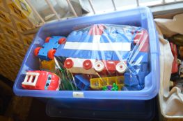 Tub of Children's Toys, Trucks, Building Blocks, e