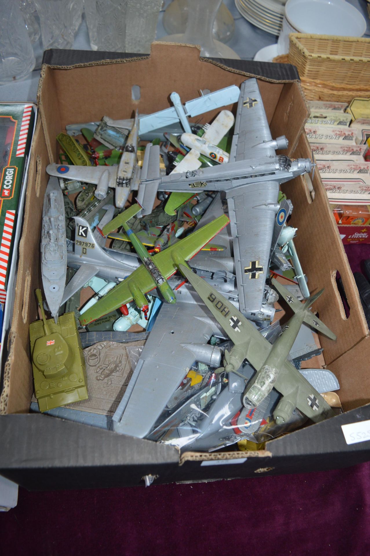 Box of Airfix Model Aeroplanes, Tanks, Ships, etc.