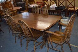 Oak Dining Table with Six Bentwood Chairs