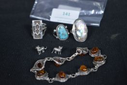 Sterling Silver Jewellery Including Amber Bracelet