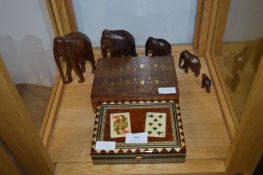 Carved Elephants and Card Boxes