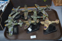 Eight Model WWII Aircraft; Spitfires, etc.