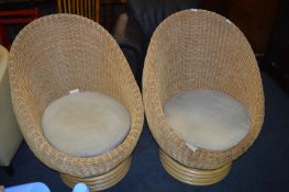 Pair of Wicker Basket Swivel Chairs