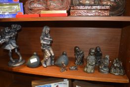 Eleven Bronze Figures Including Grouse and Childre