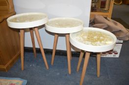 *Three Circular Glass Topped Side Tables