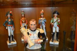 Four Military Figures and a Napoleon Teapot