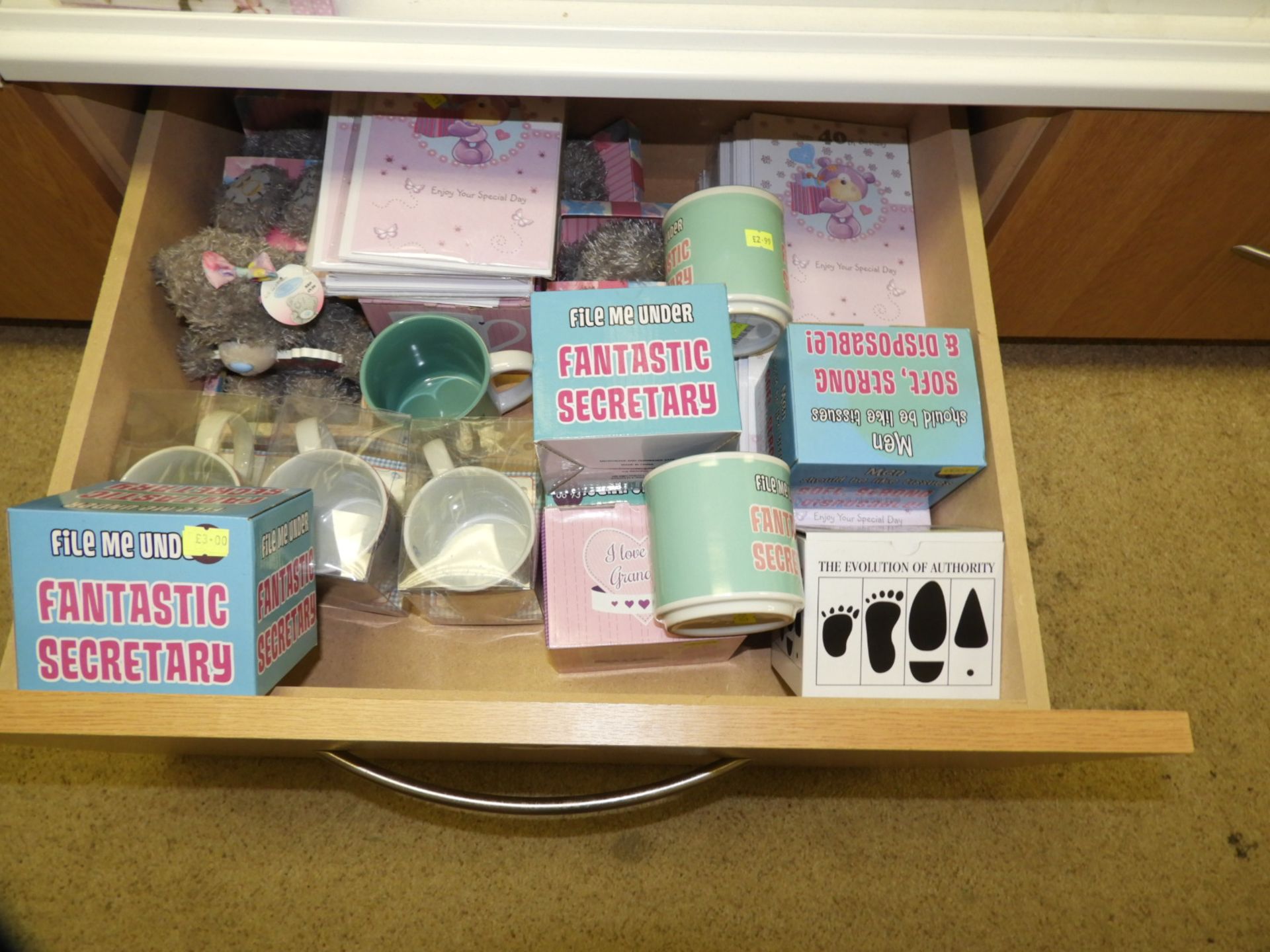 Contents of Drawer to Include Novelty Mugs, Birthd