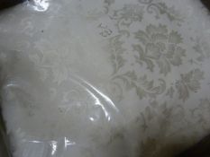 *12 White Brocade 132" Round Tablecloths