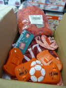 Box of Liverpool FC Merchandise and Twelve Flower