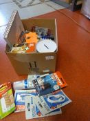 Box of Office Supplies; Charging Cables, Glue, Mon
