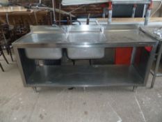 * St Steel double wash basin, storage shelf underneath. (1000H x 2000W x 700D)