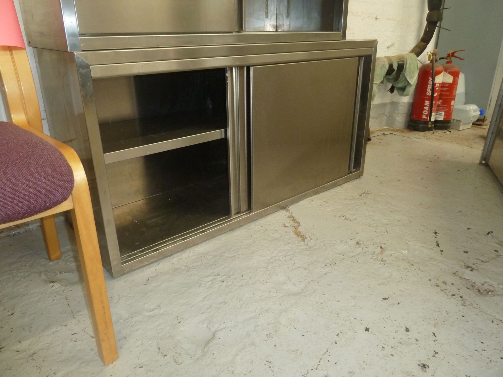 * St Steel wall cabinet, shelving good condition. (600H x 1500W x 400D) - Image 3 of 3