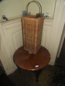 *Circular Oak Occasional Table on Cabriole Legs, and a Rattan & Wrought Iron Umbrella Stand