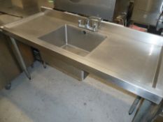 * St Steel single wash basin, good condition, complete with legs. (920H x 1500W x 600D)