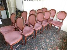*Fifteen Hardwood Framed Balloon Back Chairs with Upholstered Seats and Backs