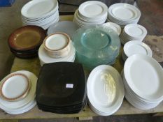 *Pallet of Assorted China and Glass Plates, Serving Dishes, etc.