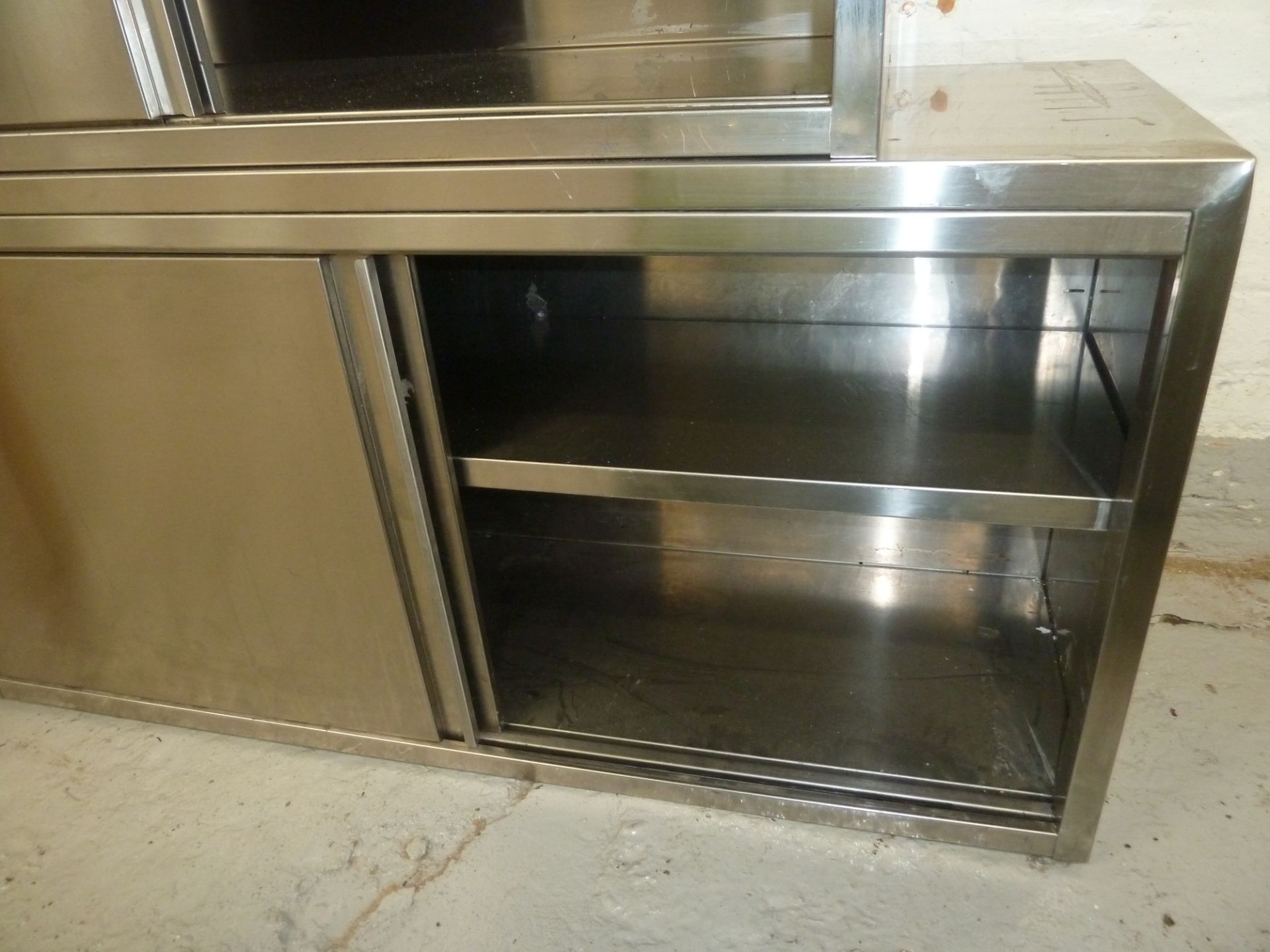 * St Steel wall cabinet, shelving good condition. (600H x 1500W x 400D) - Image 2 of 3