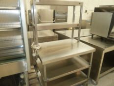 * St Steel bench, 5 shelves good condition. Ideal for mobile pass. (1580H x 900W x 600D)