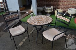 Metal Framed Mosaic Tile Garden Table with Two Mat