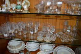 Glassware Including Etched Beakers, Wine Glasses,