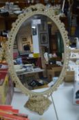 Cream & Gilt Metal Oval Dressing Table Mirror