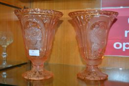 Pair of Pink Glass Vases