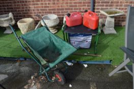 Folding Garden Seat, Folding Barrow and Two Petro