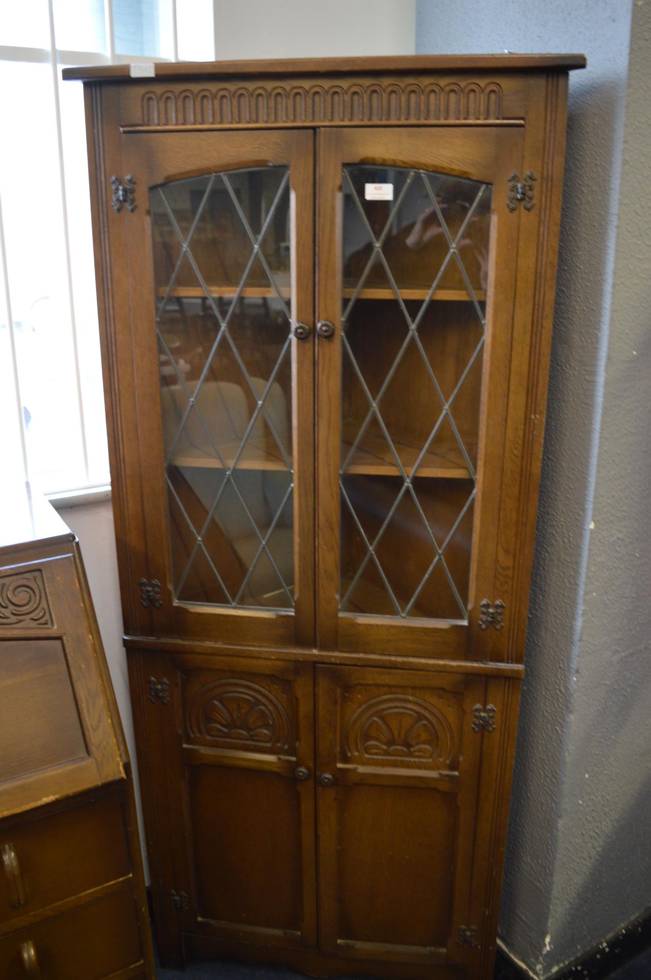 Astral Glazed Carved Oak Corner Cupboard