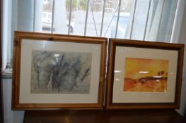 Pair of Framed Elephant Prints