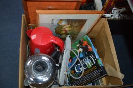 Box of Household Goods; Framed Pictures, Books, et