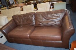 Large Two Seat Brown Leather Sofa
