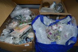 Two Boxes and a Bog of Glassware, Pottery Items, e