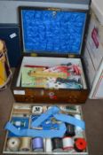 Victorian Inlaid Sewing Box and Contents with Orig