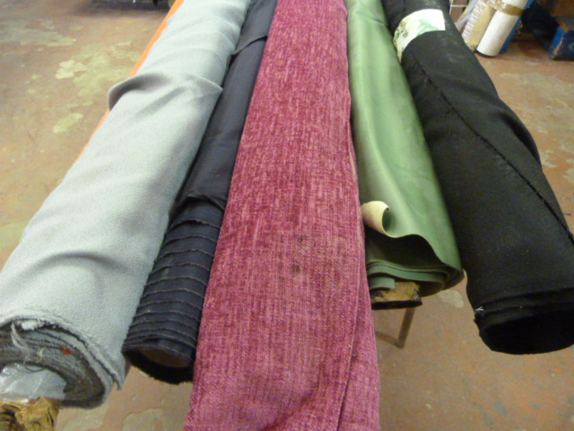 *Five Small Rolls of Leatherette & Various Upholstery Cloth