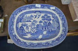 Victorian Blue & Willow Pattern Meat Plate