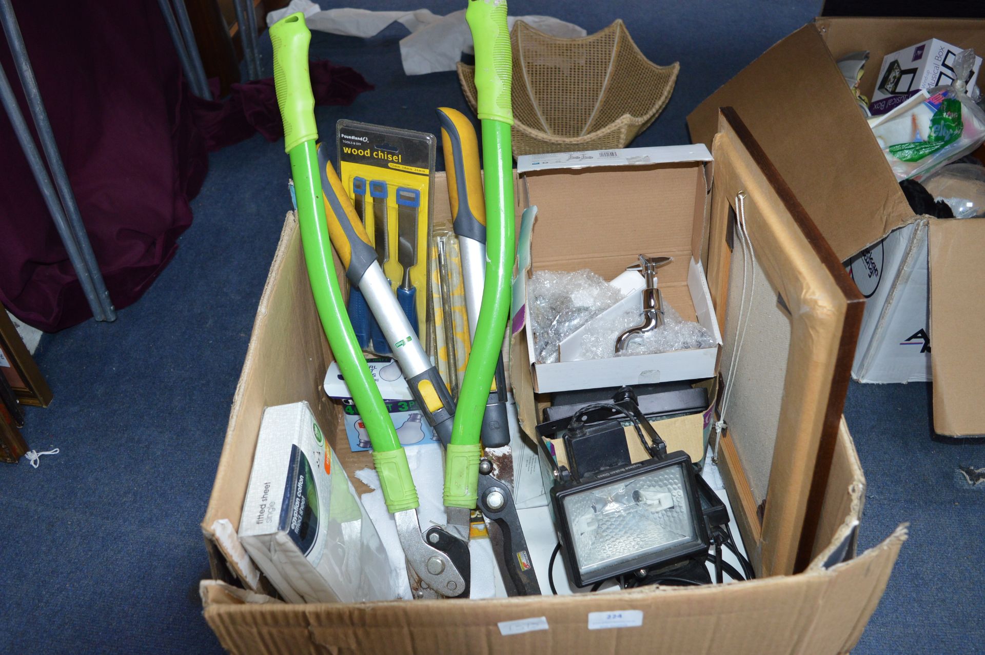 Garden Pruners, Halogen Flood Lights, Tools, etc.