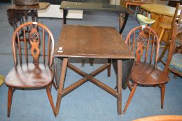 Two Ercol Bentwood Kitchen Chairs and a Drop Leaf
