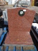 *Red Marble Headstone with Base and Floral Decoration