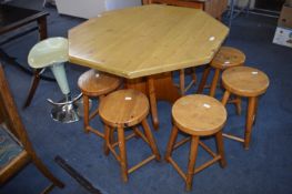 Octagonal Pine Kitchen Table with Pine and One Gas