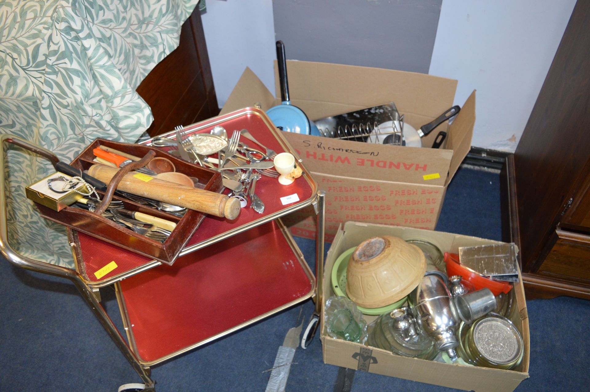 Two Boxes of Pans, Kitchenware, Glassware, Retro T