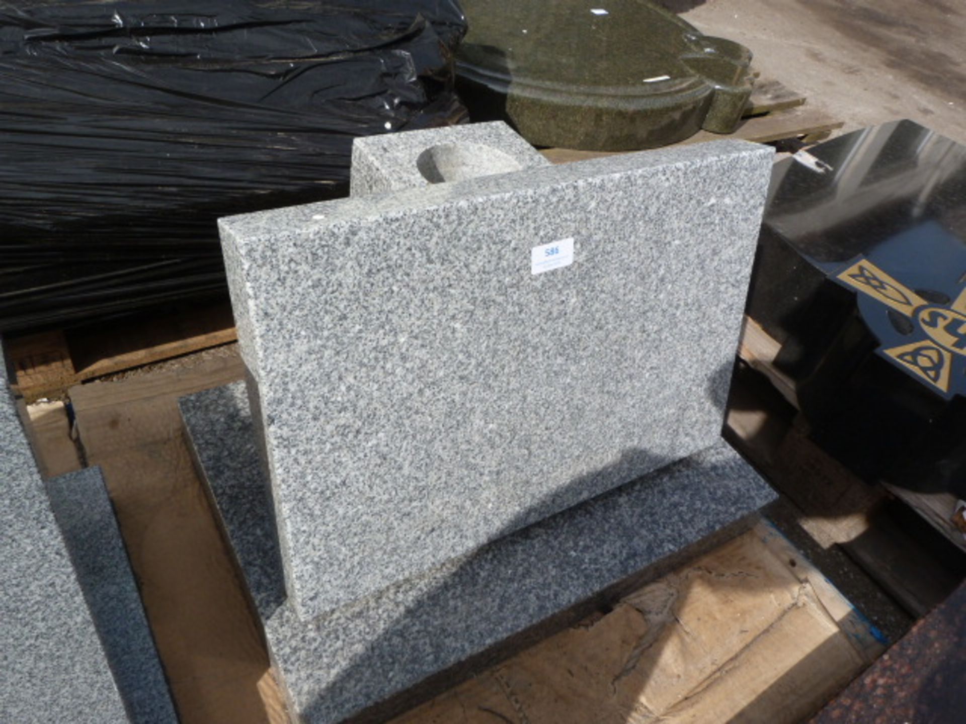 *Grey Granite Headstone on Base with Posy Holder on Back