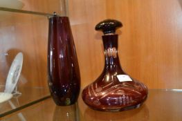 Red Glass Decanter and Vase