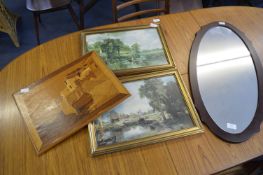 Framed Prints, Marquetry Picture and a Oval Hall M