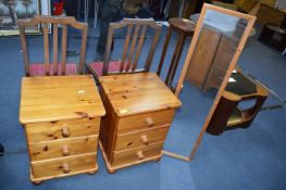 Two Modern Pine Bedside Drawers and a Pine Wall Mi