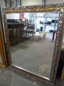 *Large Bevelled Edge Silver & Gilt Framed Wall Mirror with Floral Design 110x133cm