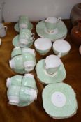 Bone China Green & Gilt Part Tea Service 44 Pieces